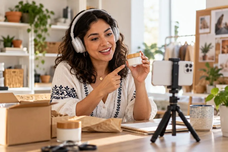 A creator holding a product for a short product reel